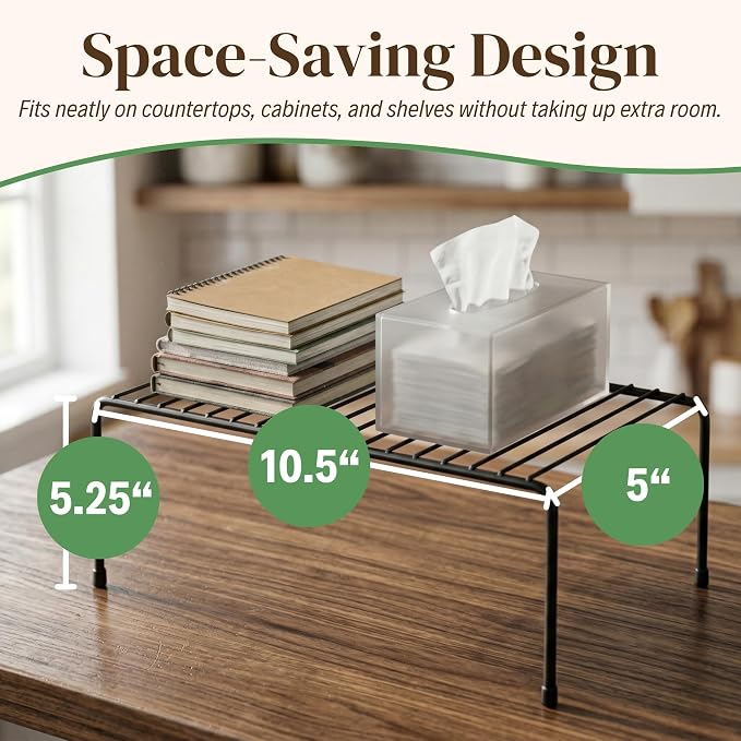 Evelots Wire Shelf Organizer Set, Metal Cabinet Shelf Risers, 2-Pack, Black - Image 2