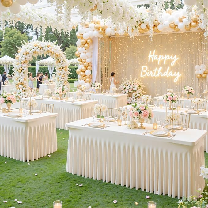 6 Pack Ivory Table Cloth for 6 Foot Rectangle Tables Spandex Fitted Tablecloth 6ft Stretch Table Covers Skirt Ivory Banquet Tablecloths Wrinkle Free Tablecloth for Party Wedding Birthday Event - Image 8