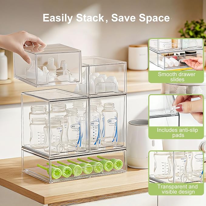 Bottle Storage Organizer Baby: Acrylic Stackable Storage Drawers | Clear Bottles Station Organizer for Countertop, Vanity, Bathroom, Cabinet Organization - 5 Pack - Image 5