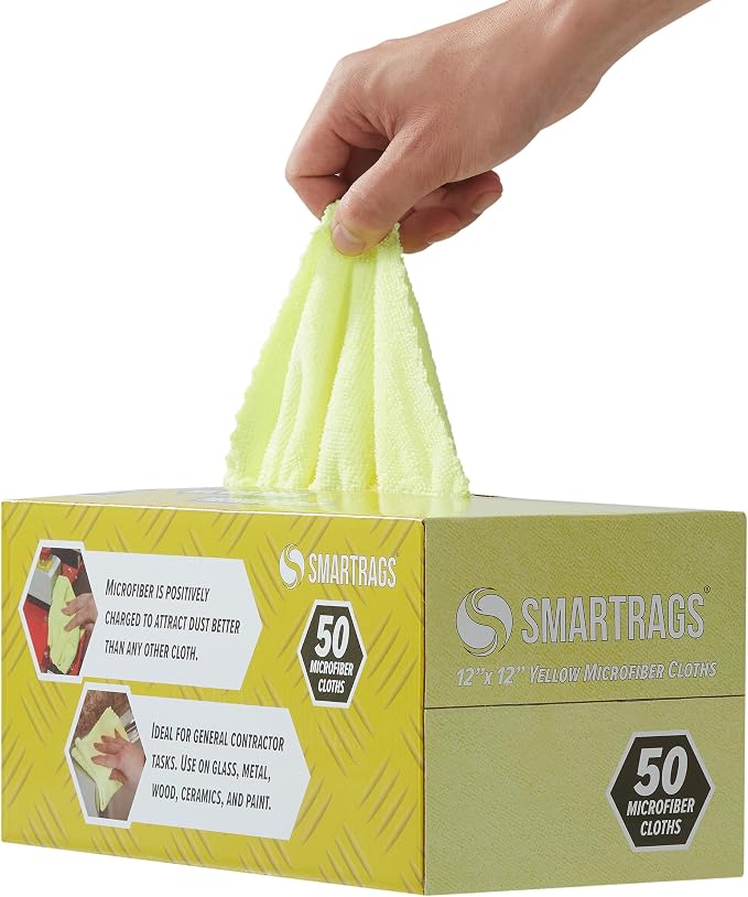 Arkwright Smart Rags Microfiber Cleaning Cloths, Pack of 50 in a Box, Lint Free 180 GSM Reusable Towels for Auto, Office and Household Cleaning, 12 x 12 in, Yellow - Image 3
