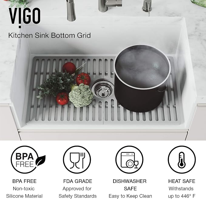 VIGO 24 in. x 15 in. Silicone Kitchen Sink Protective Bottom Grid for Single Bowl 27-in Sink in Gray - VGSG2718 - Image 5