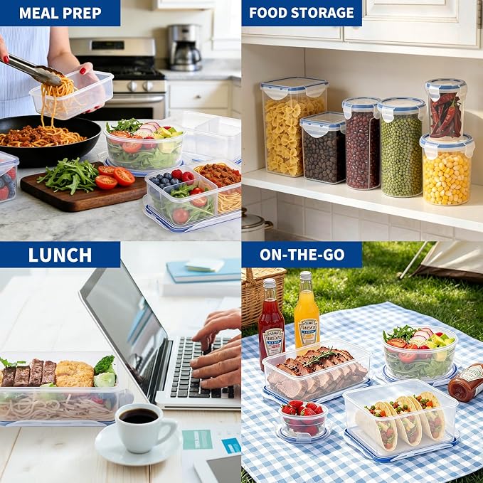 KIGI Food Storage Container Set, Airtight, Stackable, 0.7-8.3 Cup, 8 Pack | 4-Sided Locking Lids, Ideal for Meal Prep, Lunch & Leftovers, BPA-Free Plastic, Multi-Size Multi-Use Set - Image 6
