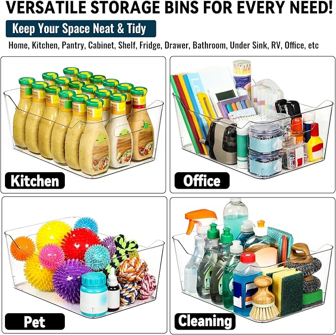 12 PACK Multi-Use Clear Plastic Storage Bins for Organizing w/ Labels - Home, Kitchen, Pantry, Bathroom, Office, Cabinet Shelf Organizer Bins - SOHO Collection, RV, Fridge Organization Containers -XXL - Image 8