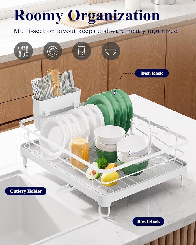 Kitsure Dish Drying Rack for Kitchen Counter, 12.7''W x 16.7''L, White - Image 2