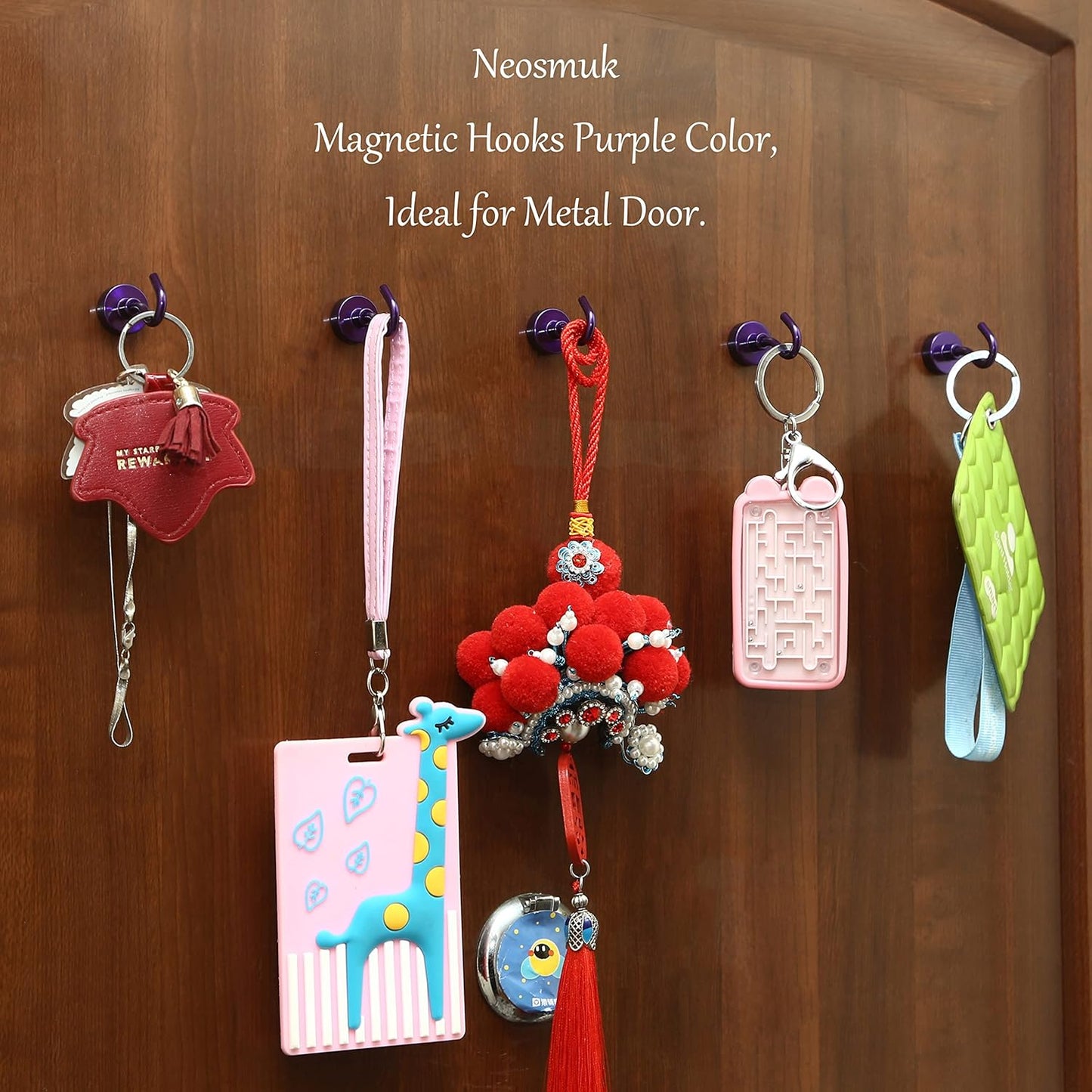 Neosmuk Magnetic Hooks,30lb+ Heavy Duty Earth Magnets with Hook for Refrigerator, Extra Strong Cruise Hook for Hanging, Magnetic Hanger for Cabins, Grill (Purple, Pack of 10)