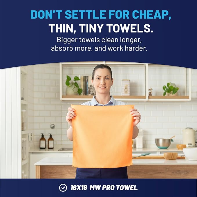 MW Pro Microfiber Cleaning Cloth | Orange | 12 Pack | 16” x 16” | All Purpose Microfiber Towels - Clean, Dust, Polish, Scrub, Absorbent - Image 3
