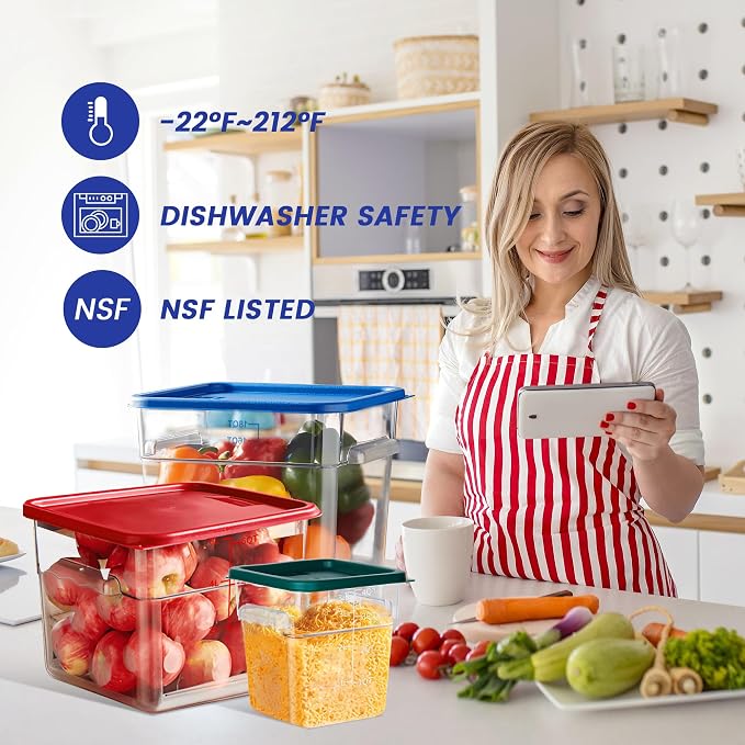 BIEAMA 4 Pack 12 Qt Square Food Storage Containers with Lids, NSF, Clear | Commercial polycarbonate containers with scale markings and handles; stackable for prep, brining, fermentation & bulk storage - Image 5