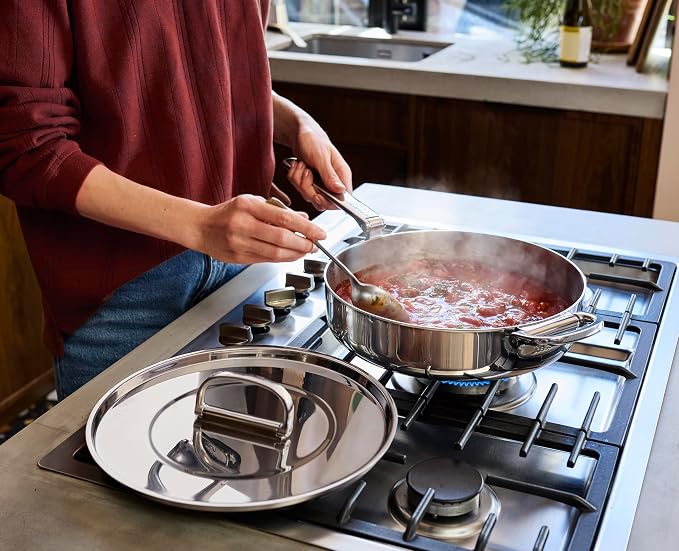 Joseph Joseph Space Steel 3.5qt Stainless Steel Saute Pan with Lid & Folding Handle, Induction & Oven Safe - Image 3