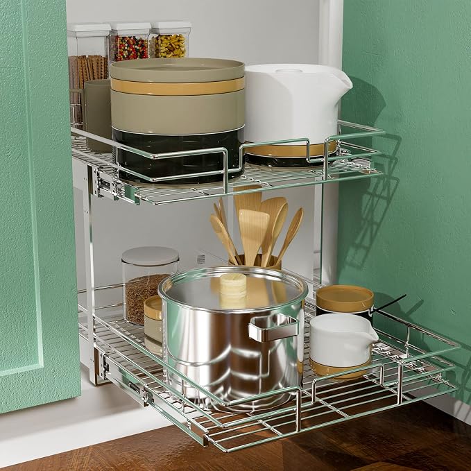 LOVMOR 2 Tier Individual Pull Out Cabinet Organizer 20" W x 21" D, Slide Out Kitchen Cabinet Storage Sliding Shelves - Image 5