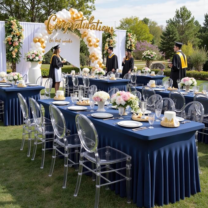 CO-AVE 6pk Navy Blue Spandex Tablecloths 6ft for Rectangle Tables, Wrinkle Free Classy Table Skirt Stretchy Fitted Table Cloths Covers 6 Foot for Weddings Birthday Party Events Banquette Baby Shower - Image 3