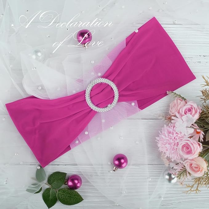 LEBENGURU Fuchsia Stretch Chair Sashes 50pcs with Buckle Slider - Image 6