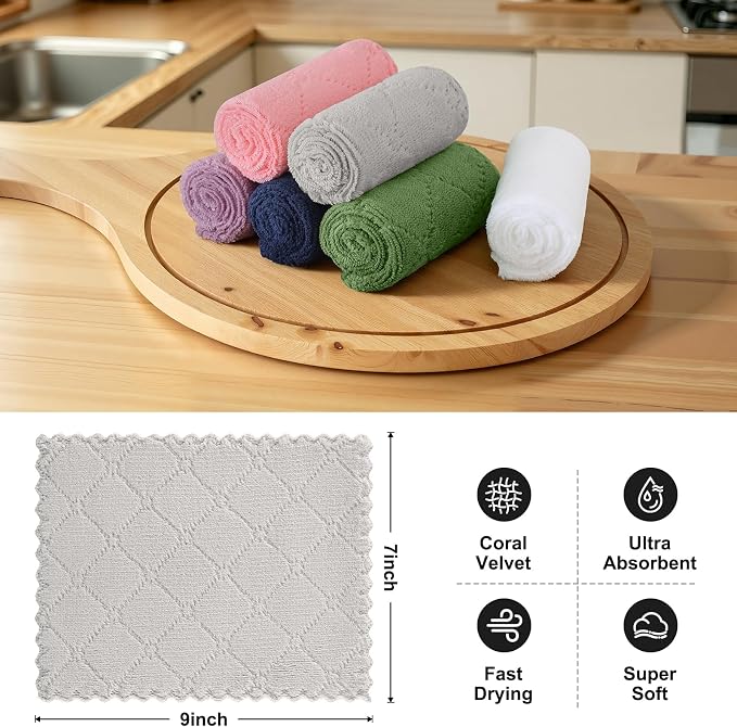 Homaxy Super Soft 12 Pack Coral Velvet Microfiber Dish Cloths, 7" x 9" - Image 2