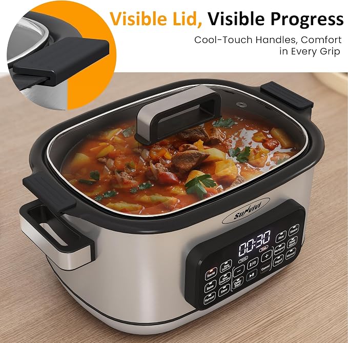 Sunvivi 12-in-1 Programmable Slow Cooker 6.5QT with Timer & Keep Warm - Image 9