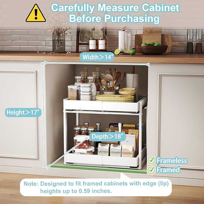 Golener 2-Tier Expandable Pull Out Cabinet Organizer, Cabinet Drawers, 16"D - Image 5
