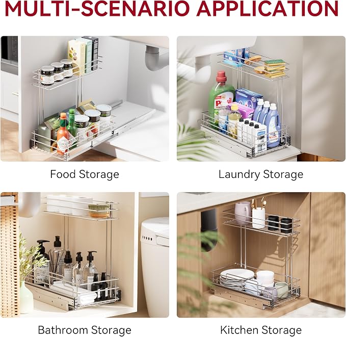 2 Pack Under Sink Organizer 9"W X17"D, Pull Out Cabinet Organizer 2 Tier, - Image 6