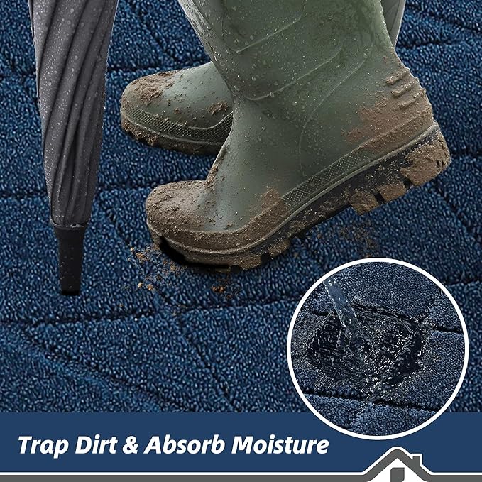 BEQHAUSE Dirt Trapper Door Mat 20" x 32", Doormat Non-Slip, Navy Blue - Image 3