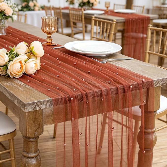 Pearl Gauze Table Runner Tulle Fabric 10ft Seasonal Dessert Ceremony Decor - Image 6