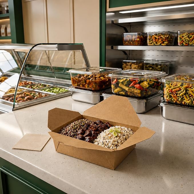 Restaurantware Bio Tek 8.5 x 6.3 x 2.5 Inch Food Containers 50 Durable Noodle Boxes - Disposable Sustainable Kraft Paper 17-Ounce Takeout Boxes Rectangle For Takeouts Or Picnics - Image 3