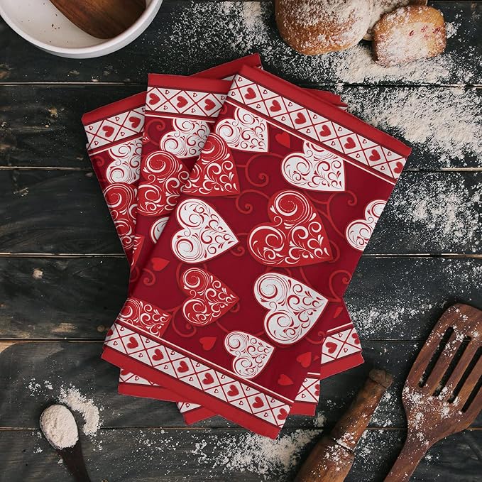 Smile Sunflower Kitchen Towels,Microfiber Cleaning Cloths, Valentine's Day Red Love Heart Soft Dish Towels for Kitchen, Pack of 2 Absorbent Reusable Dish Towels,Tea Towels,Bar Towels,18x28 Inch - Image 2