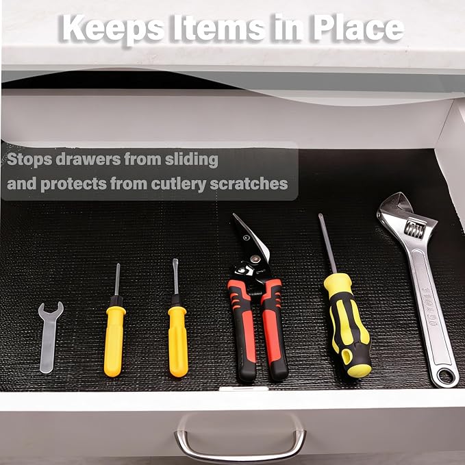 Black Drawer and Shelf Liners for Kitchen Cabinet,Non Slip Cabinet Liners for Shelves,Non-Adhesive Strong Grip Mats Protect Dresser Cupboard,Shelf Paper Easy to Clean-17.5IN x 30FT Black - Image 3