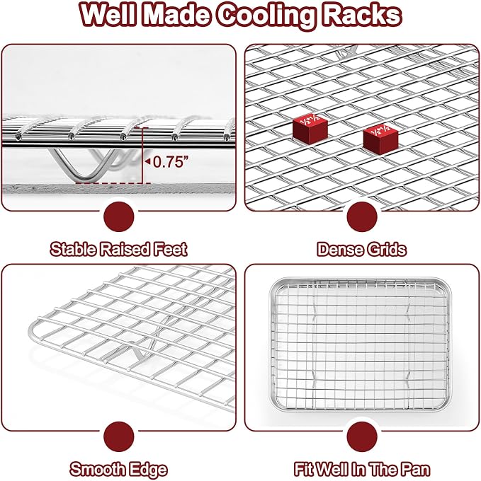 TeamFar Baking Sheet with Rack, Stainless Steel Sheet Pan-17.6/16/12.5 Inch | Cookie Sheets Baking Trays and Cooling Racks for Cooking, Non-Toxic & Heavy Duty, Dishwasher Safe, 6 PCS (3 Pans + 3 Racks) - Image 4