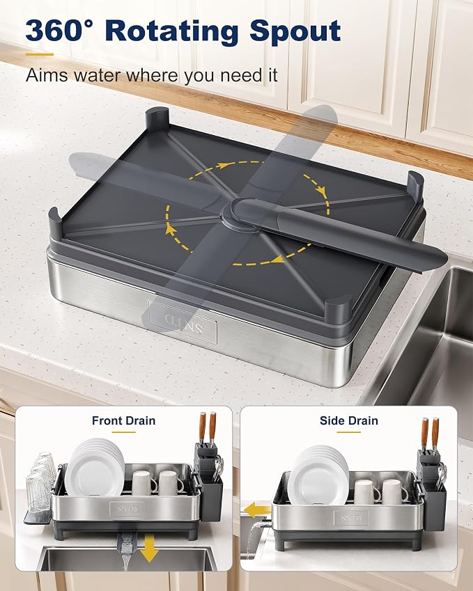 SNTD 304 Stainless Steel Dish Drying Rack for Small Kitchen Counter, Grey - Image 5