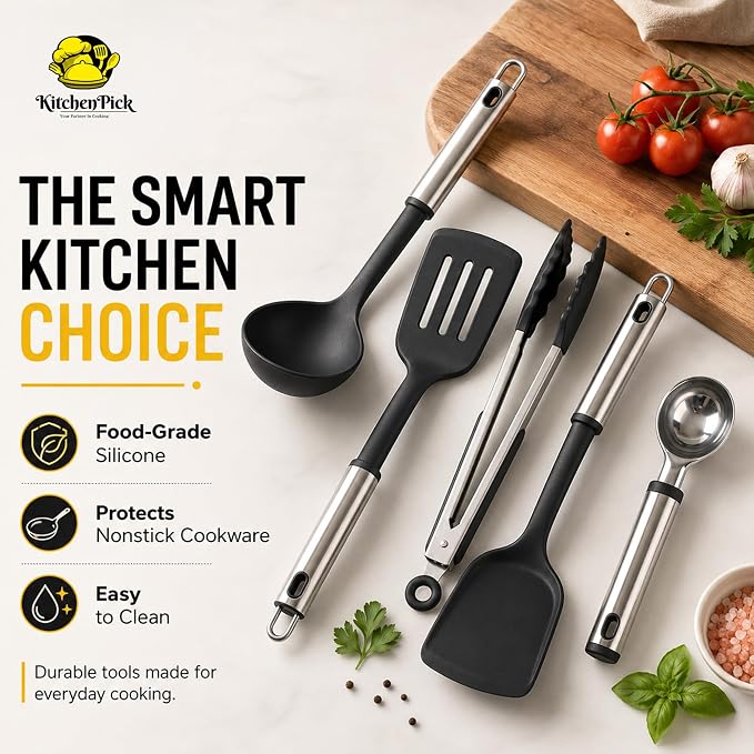 Kitchen Utensils Set – 19 PCS Black Nylon Stainless Steel Cooking Utensils (Holder not Included), Non-Stick Safe, Dishwasher Safe, Heat Resistant Kitchen Tools – Ideal for New Home, Apartment, or Gift - Image 5