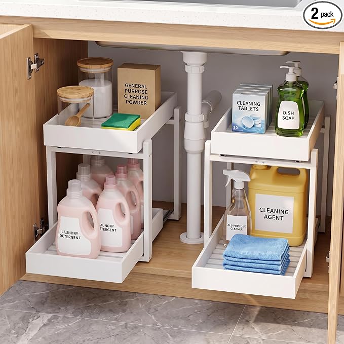 MHXW SXPN Bamboo Under Sink Organizer, 2 Pack Pull Out Cabinet Organizer by MHXWSXPN