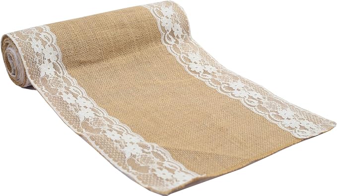 MDS 12 PCS 100% Natural Burlap Table Runners 12" x 108" with Lace, Rustic Farmhouse Country Vintage Boho Jute Runner for Wedding Reception Birthday Party Home Kitchen Dining Coffee Table Decoration - Image 2