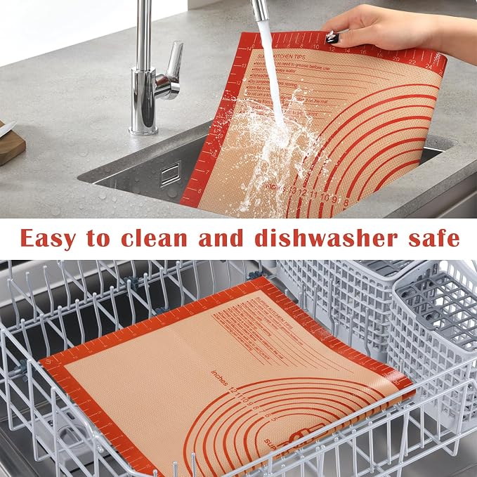 Non-slip Silicone Pastry Mat Extra Large Measurements 16''x 26'' Baking Mat | Silicone Baking Mat Counter Mat Dough Rolling Oven Liner Fondant/Pie Crust Sourdough Bread Supplies Folksy Super Kitchen Red - Image 6