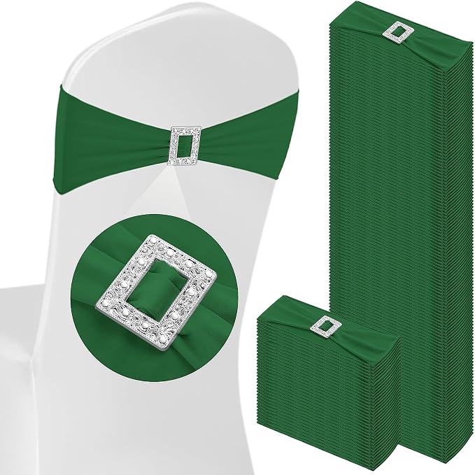 VitalCozy 100 Pcs Spandex Chair Sashes Wedding, Square Buckle, Green by VitalCozy