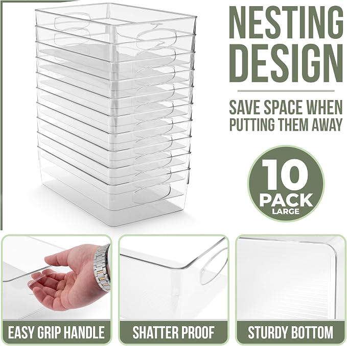 Sorbus Fridge Organizers and Storage, Clear Bins (Large, 10 Pack) - Image 2