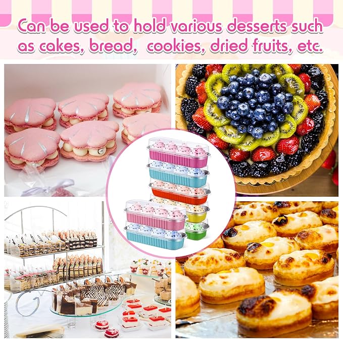Blushtier 540Pcs Mini Loaf Pans with Lids and Spoons Pastel Color | 6.8oz Aluminum Baking Tins for Cupcakes, Rectangle Style Foil with Spoons, Wedding Bridal Shower, Disposable No-clean - Image 6