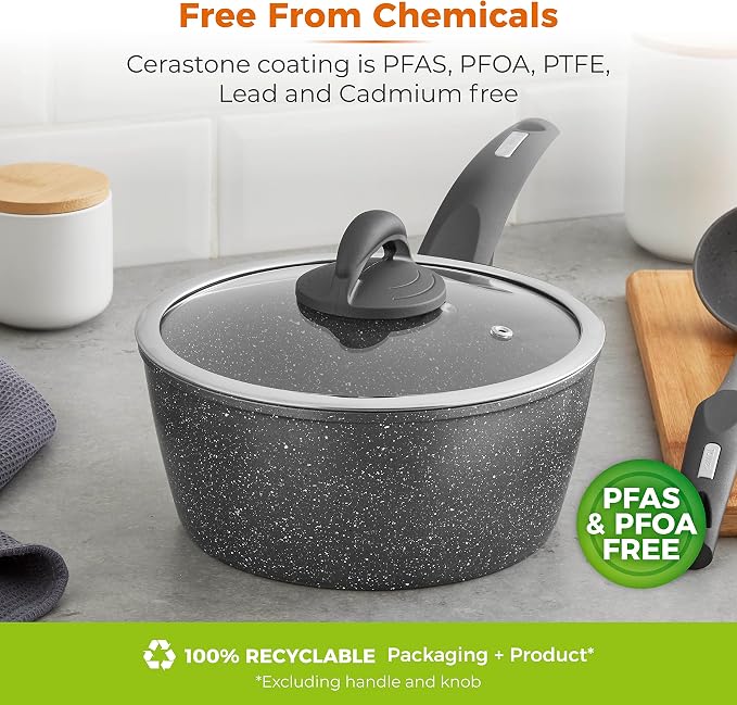 Tower Cerastone Saucepan with Easy Clean Non-Stick Ceramic Coating, 22 cm, Graphite - Image 8