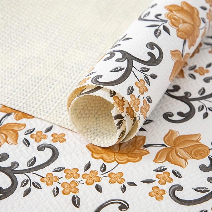 FIFTY FEET 12X120 Inch Shelf Liner for Kitchen Cabinets, PVC Drawer Liner for Dresser Non-Slip Bathroom, Non-Adhesive Cabinet Liner Washable (Yellow Floral)(5 Roll) by FIFTYFEET