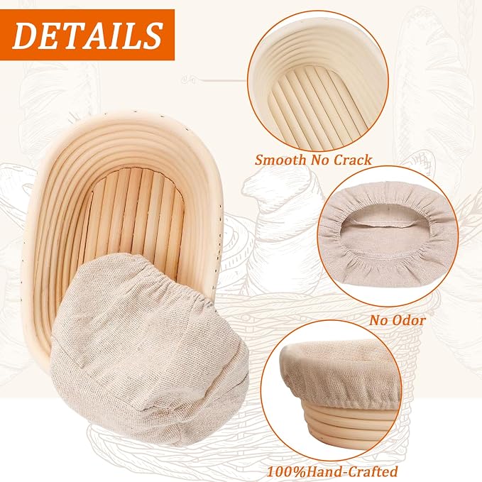 5 Pack Oval Banneton Proofing Basket Set 6 Inch, Natural Rattan Sourdough Bread Baskets with Linen Liners, Mini Dough Baking Bowls for Artisan & Home Bakers (6" Oval, Set of 5) - Image 5