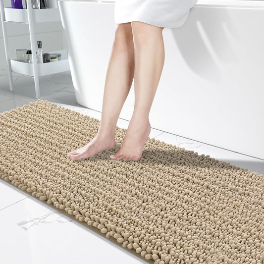 Yimobra Bathroom Runner Rug 70x24 Inch - Extra Long Non Slip Chenille Bath Mat, Soft & Absorbent, Machine Washable Shaggy Hallway Carpet for Vanity Tub Shower, Pale Khaki Home Decor Accessories