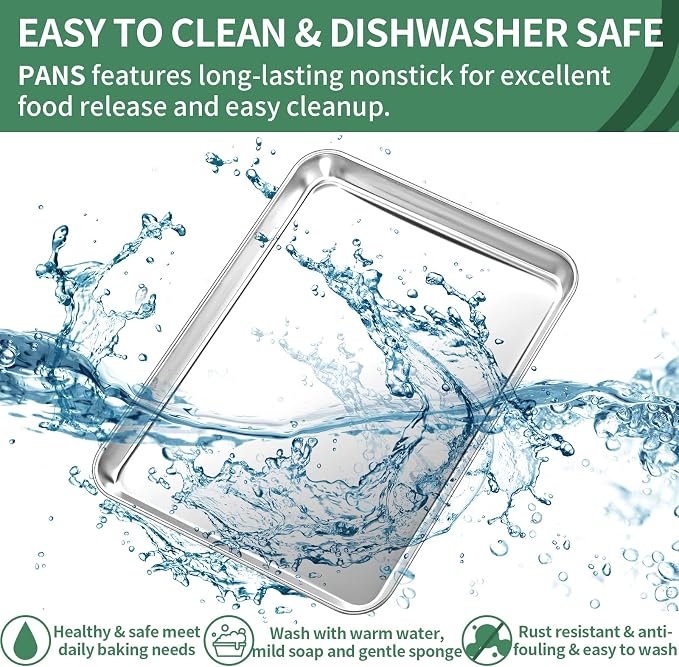 Baking Sheets Set of 2, HKJ Chef Cookie Sheets 2 Pieces Stainless Steel Baking Pans & Toaster Oven Tray Pans, Rectangle Size 20L x 14W x 1H inch & Non Toxic & Healthy & Easy Clean - Image 4