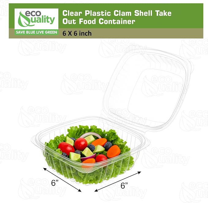 [300 PACK] 6x6 Clear Plastic Clam Shell Take Out Food Container - Take out, Salad, Sandwich, Fruits, Polypropylene, Restaurant Supplies, Bidodegradable, Recyclable, Heavy Duty (6 x 6 inches) - Image 3