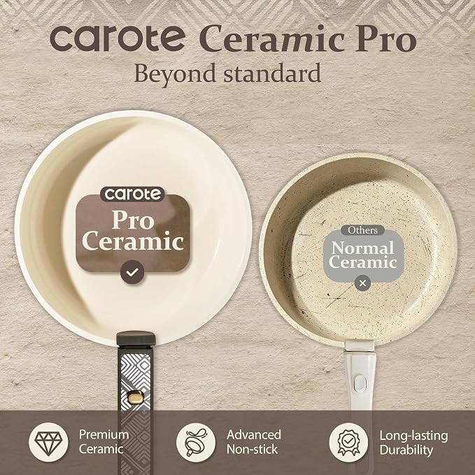 CAROTE 21pcs Ceramic Cookware Set, Pots and Pans Set with Detachable Handle - Image 5