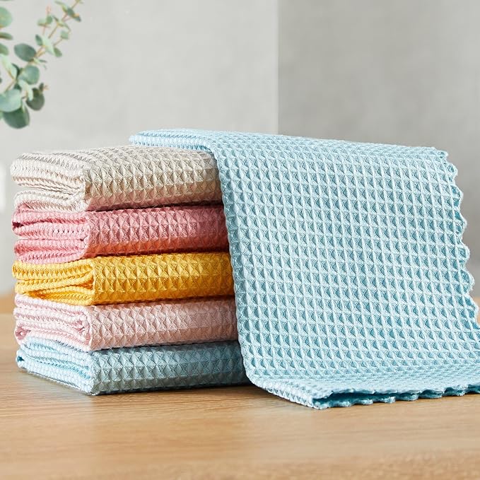 JOYMOOP Microfiber Cleaning Cloth, Reusable Absorbent Microfiber Cleaning Cloths, Kitchen Dish Cloth Waffle Weave 5 Pack, Mixed Color, 9.8×9.8inch by JOYMOOP