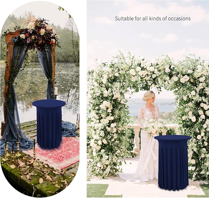 6 Packs Round Cocktail Table Cloth with Wavy Drapes, Spandex Stretch Cocktail Tablecloth, Fitted High Top Table Covers for Wedding Outdoor Parties Patio Bar(32"x 43",Navy Blue) - Image 6