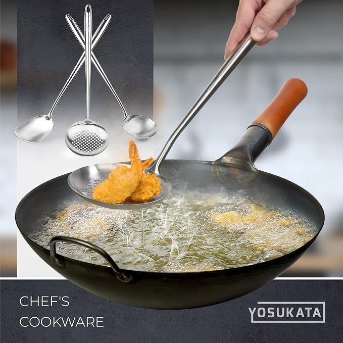 YOSUKATA 17" Stainless Steel Wok Spatula Ladle and Skimmer Spoon Set of 3 | High-Grade 304 Stainless Steel Kitchen Utensils Set - Dishwasher Safe Accessories - Wok Utensils - Cooking Tools - Image 8