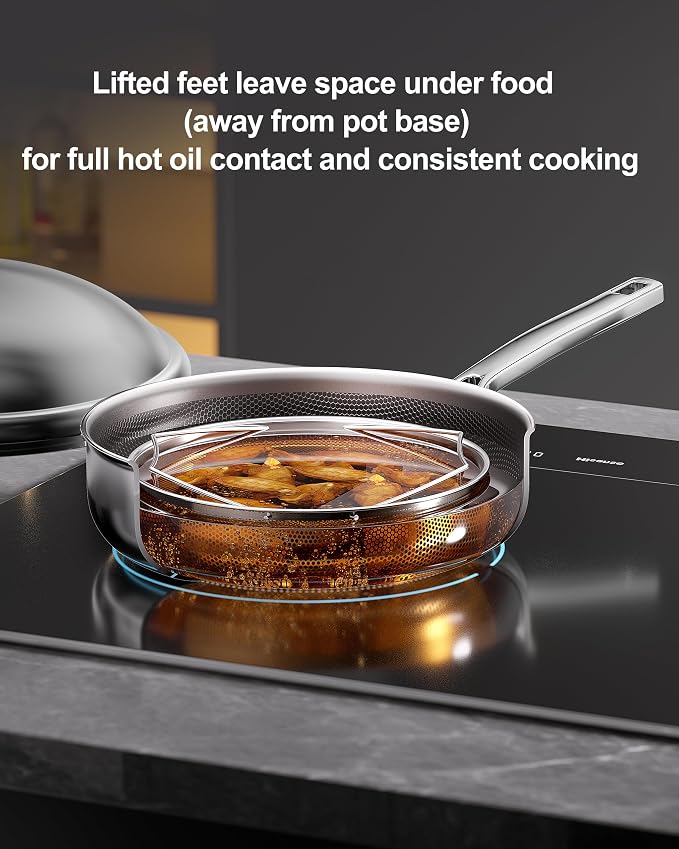 FogDream Non Stick Frying Pans, 10in Titanium Pans for Cooking, Hybrid Stainless Steel Skillet with Spatulas, PFOA Free Cookware, Stay Cool Handle, Dishwasher & Oven-Safe,Induction Compatible,Gold - Image 6