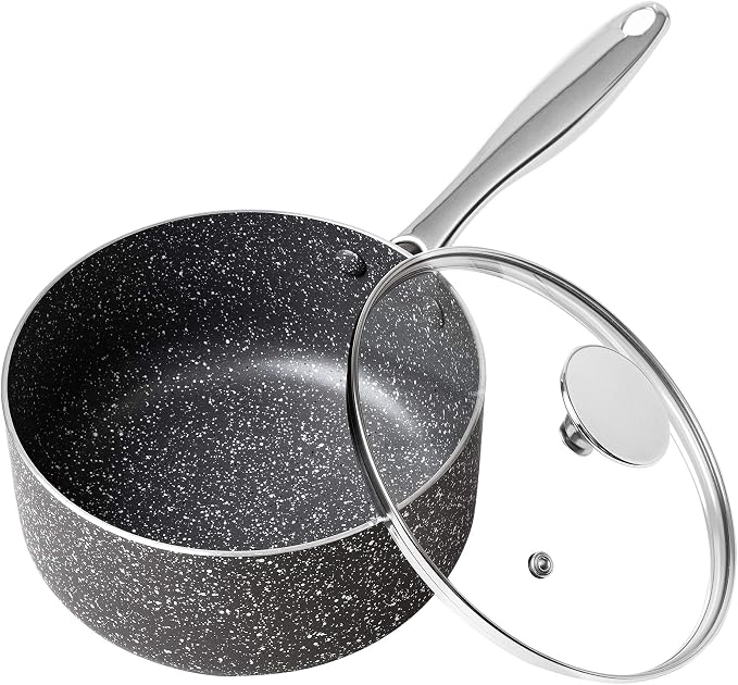 MICHELANGELO 2 Quart Saucepan with Lid, Nonstick Sauce Pan with Healthy Coating, Granite Sauce Pan with Stainless Steel Handle, 2 Qt Saucepan Induction Compatible, Gray by Michelangelo