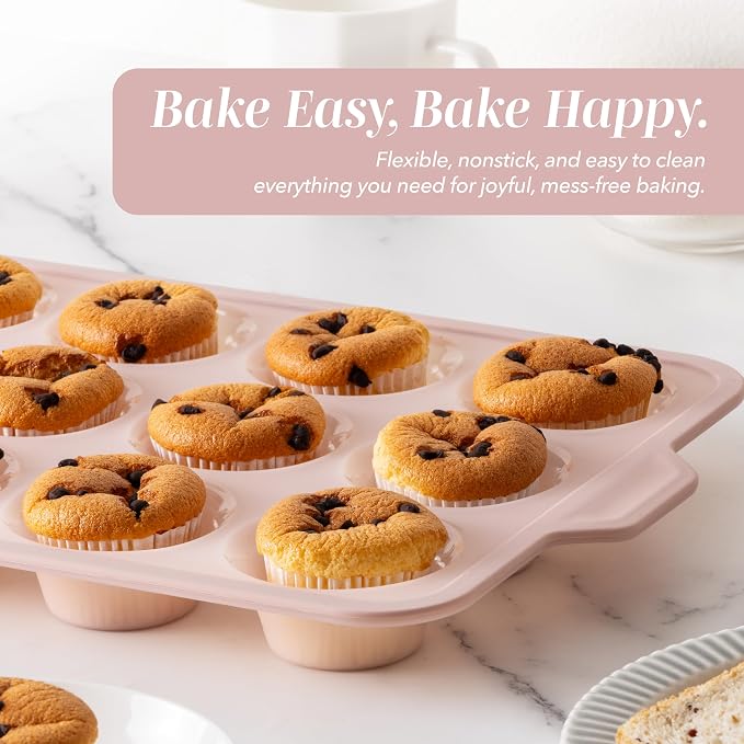 COOK WITH COLOR 17 Pc. Silicone Baking Pan Set - Non-Stick & Easy Clean Silicone Muffin Pans for Baking with Sturdy Metal Frame for Stability, Flexible Cake Molds, Includes Measuring Cups and Spoons - Image 4