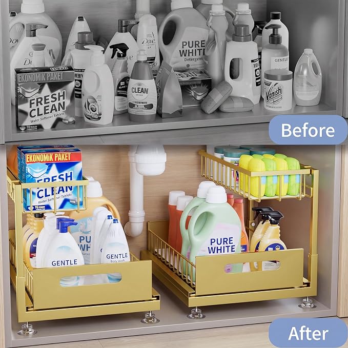 Saydear L-Shaped Under Sink Organizer, 2-Tier Pull-out Cabinet Rack 1-Pack - Image 2