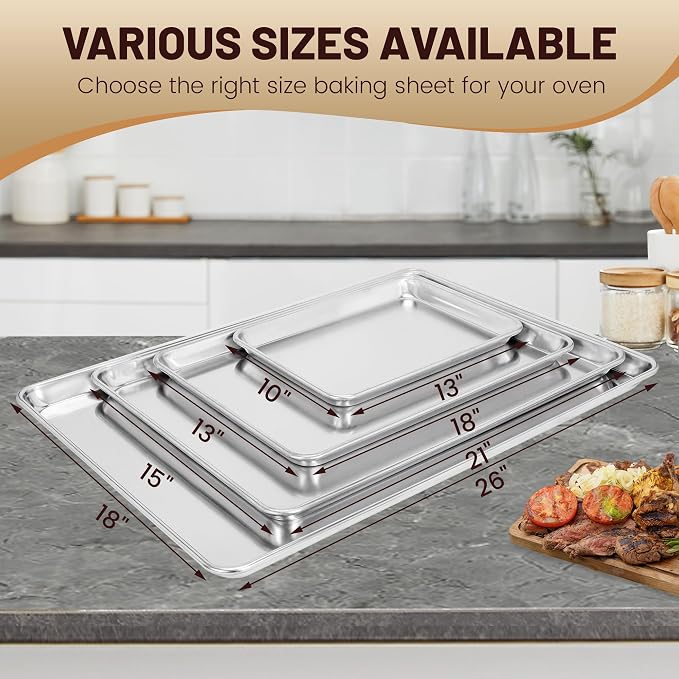 BIEAMA 6 Pack Half Size Baking Sheet Pan, Aluminum Commercial Pan 18" x 13" | Heavy Duty Baking Pan for Oven Freezer Bakery Hotel Restaurant - Image 8