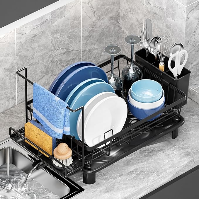 Dish Drying Rack, Stainless Steel-Dish Rack, (Black2 with Sponge Rack ) by GAOKASE