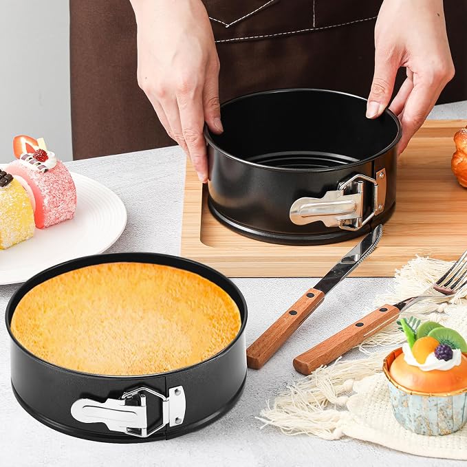 Funnymoom 4 Pcs 8 Inch Non Stick Springform Pan with Removable Bottom Carbon Steel Cheesecake Pan Round Springform Cake Mold with Stainless Steel Spring Buckles for Baking Kitchens Restaurant - Image 5